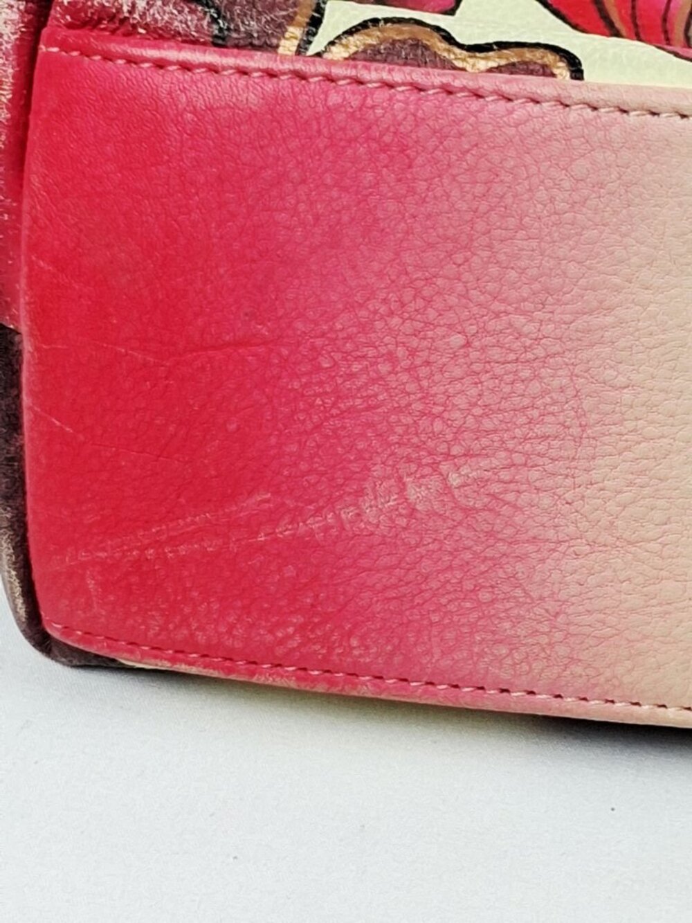 Retro 60s 70s Red Cream Floral Genuine Soft Leather Shoulder Bag Double Handle - Picture 12 of 16